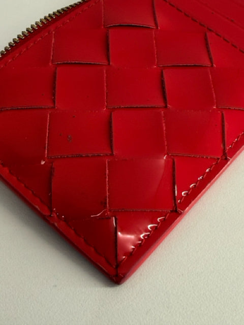 Pre Owned Bottega Venettta Patent Leather Red Card Case Designer Wallet