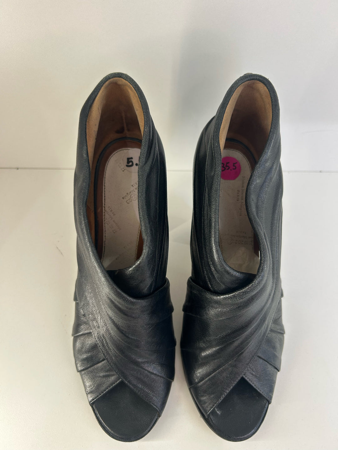 Maison Martin Margela Criss Cross Bootie Leather Peep Toe Designer Shoes Sz 35.5