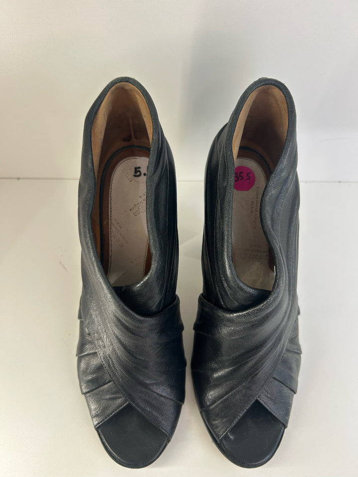 Maison Martin Margela Criss Cross Bootie Leather Peep Toe Designer Shoes Sz 35.5