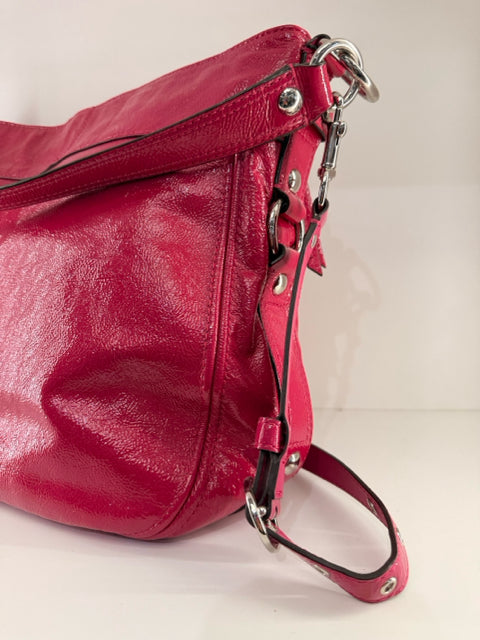 Pre Owned Coach Fuschia Patent Leather Shoulder Bag Purse