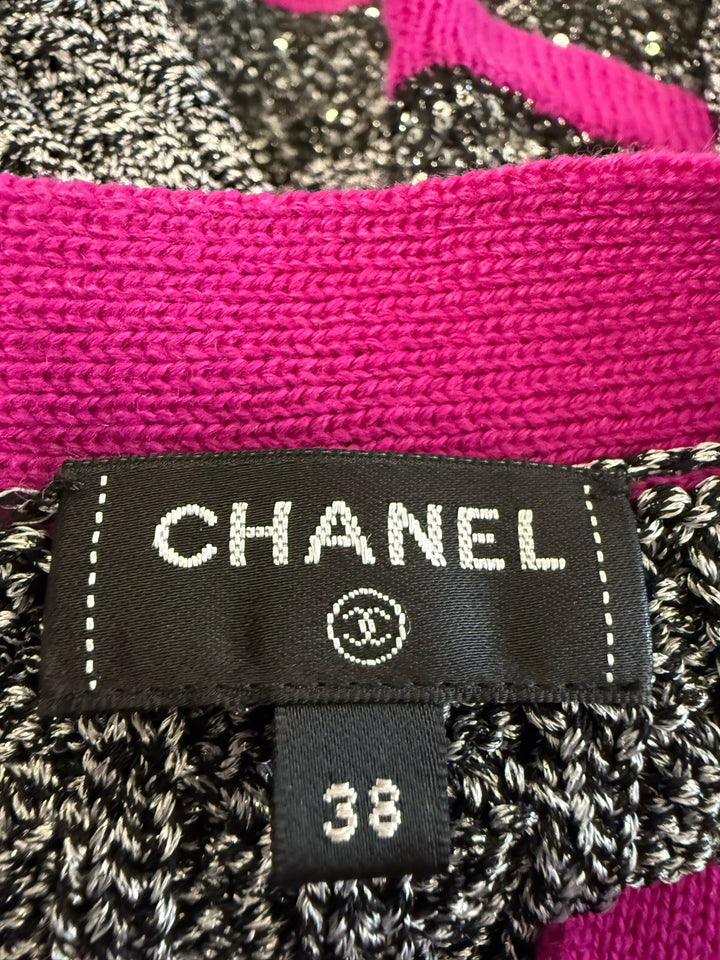 Chanel Metallic V-Neck CC Buttons Cardigan Size 38