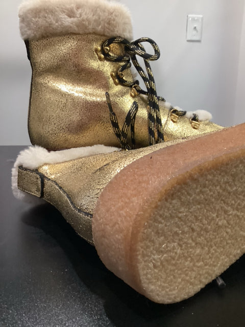 J Crew Sz 9.5 Gold Crackled Leather w/ Faux Fur Trim Boots  Shoes