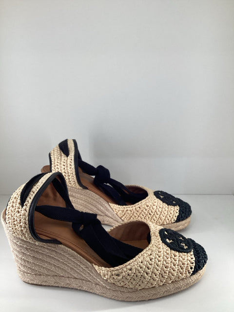Pre Owned Tory Burch Sz 9 Crochet Toe Cap Wedge Espadrilles Shoes