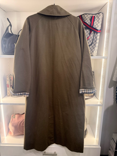 SEZANE Sz 42 Olive Green Trench Jacket Coat w/ Plaid Lining