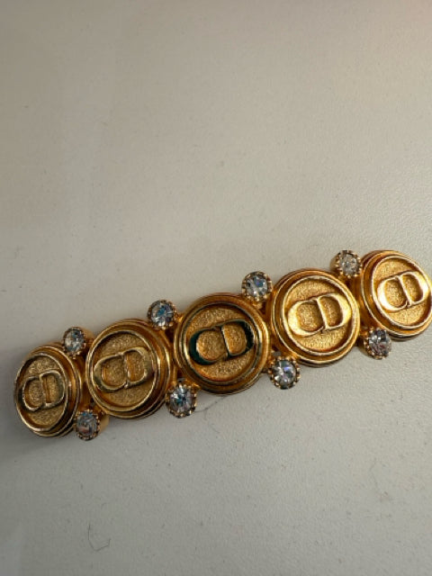 Vintage Dior Gold Tone 5 Station CD 8 Crystal Hair Clip Jewelry