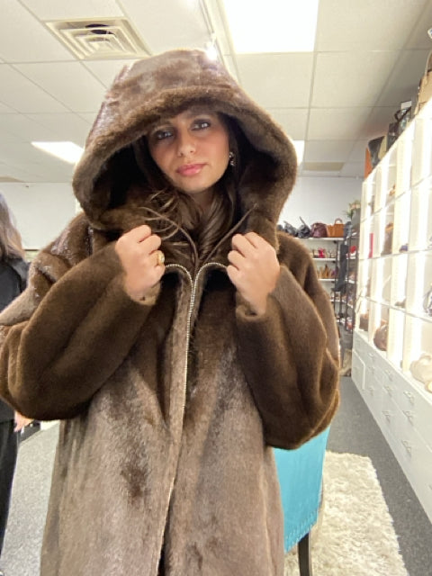 NWT Reversible Faux & Leather With Hood Coat Jacket. Sz L