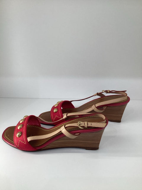 36.5 Louis Vuitton Red Wedge Heels Shoes Sandals