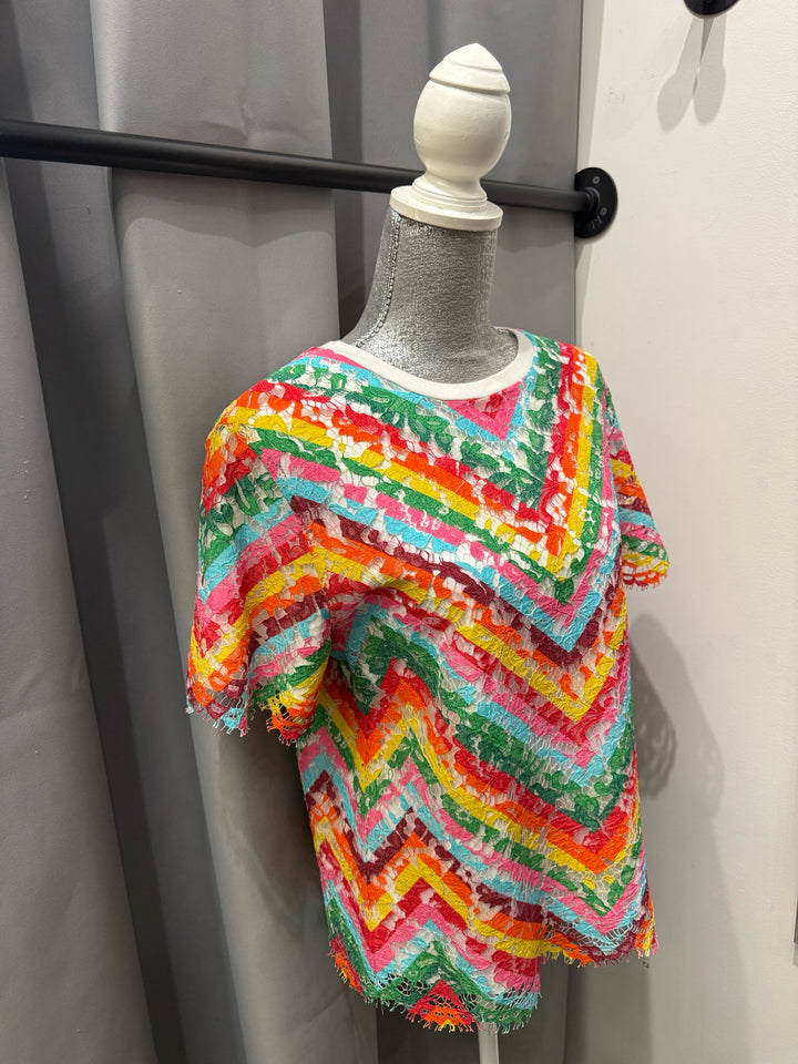 Valentino Garavani S/S Lace Chevron Top Size L
