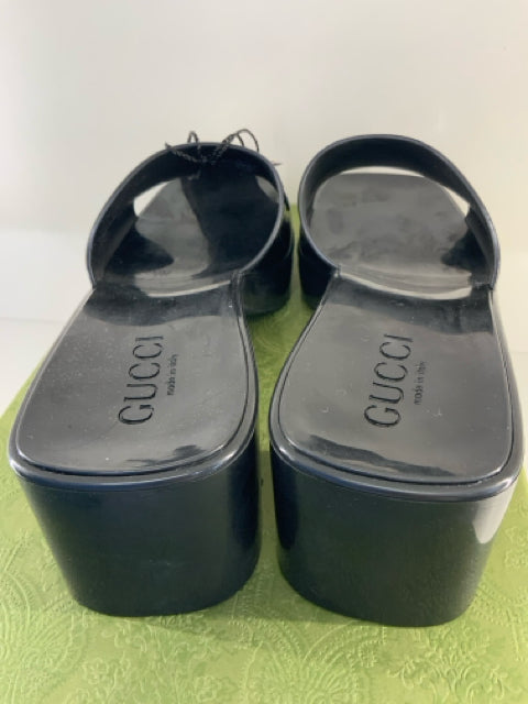 NIB Gucci Sz 38 Black Plastic Block Heel Designer Shoes