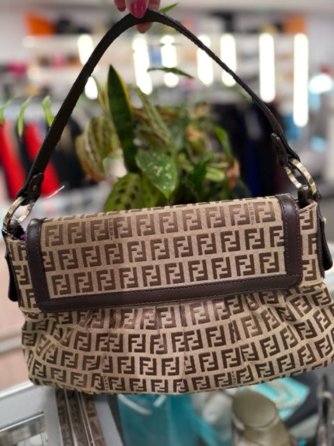Fendi Canvas Brown FF Monogram Shoulder Bag Designer