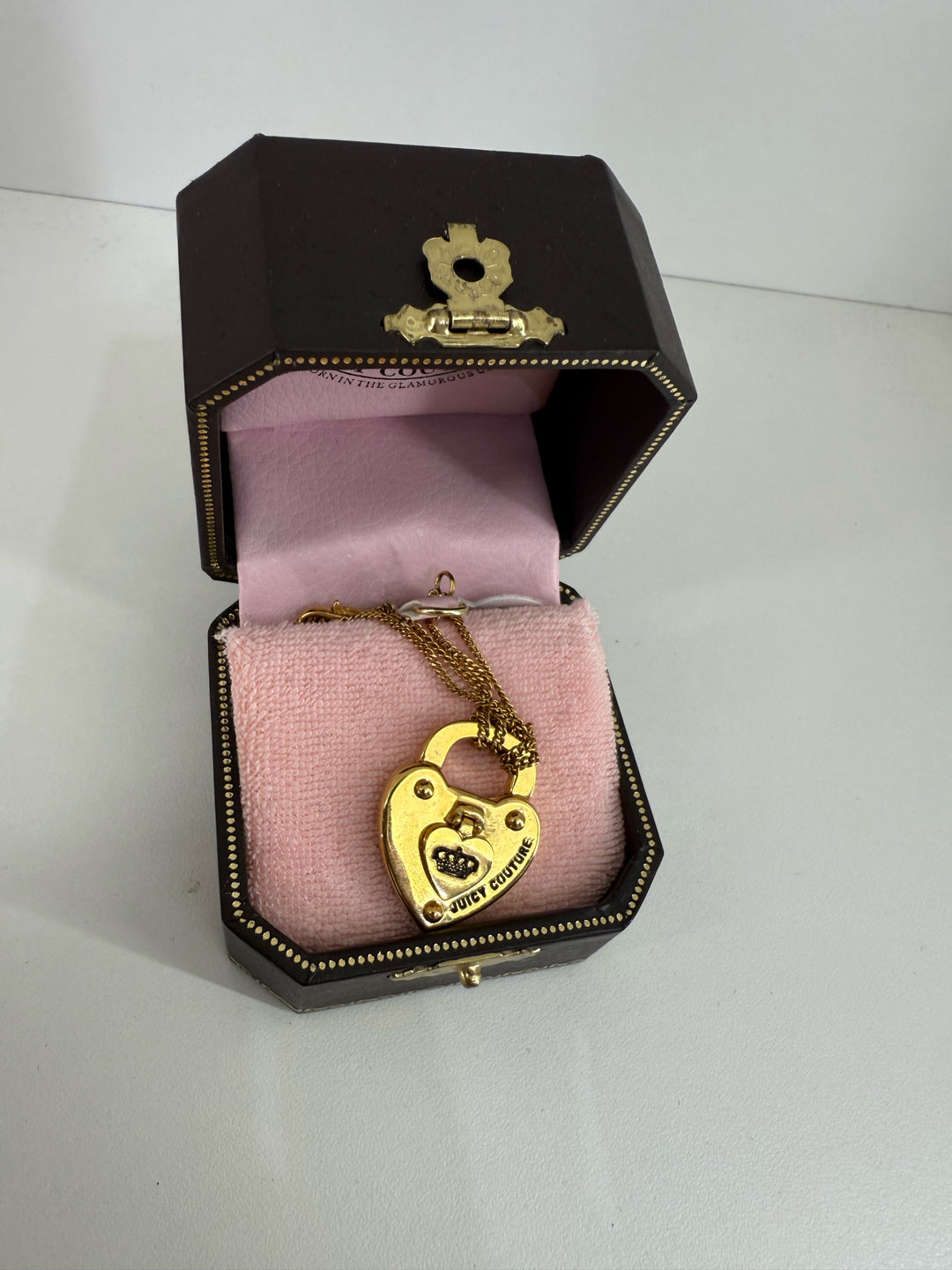 Vintage Juicy Couture Dual Strand GP Heart w/ Padlock Necklace