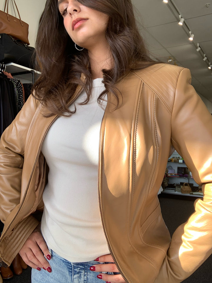 GILI Moto Leather Camel Jacket Size 4