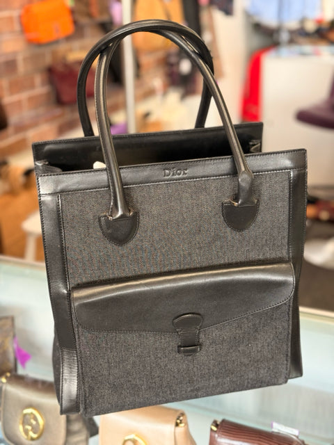 Dior Top Handle Black Leather Trim with black Denim/Tods dust bag Designer