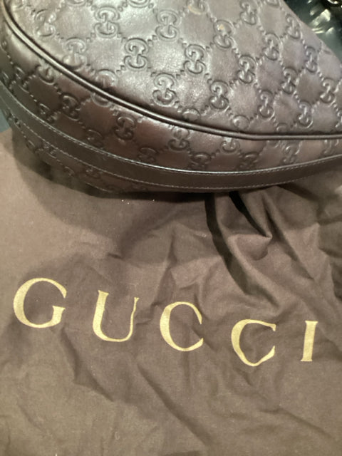 Gucci Brown Leather Twins Guccissima Designer Shoulder Bag