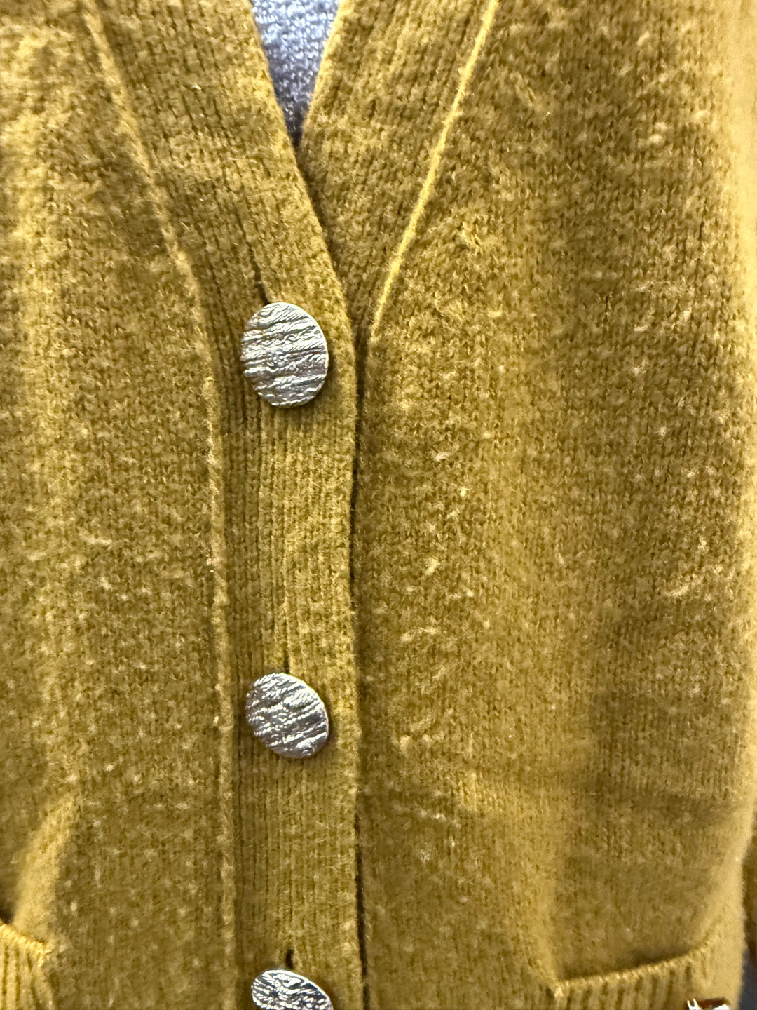 Chanel 22K V Neck Mustard Wool Cardigan Size 34