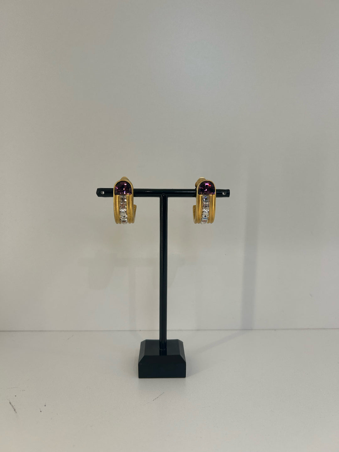 Vintage Givenchy Clip Matte Clear Purple Rhinestone Earrings