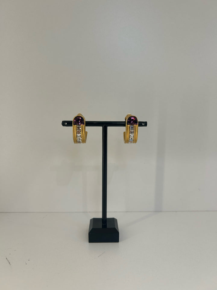 Vintage Givenchy Clip Matte Clear Purple Rhinestone Earrings