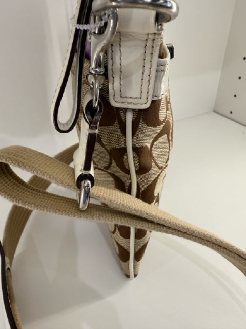 Pre Owned  Coach Logo Canvas Tan and Brown Cross Body