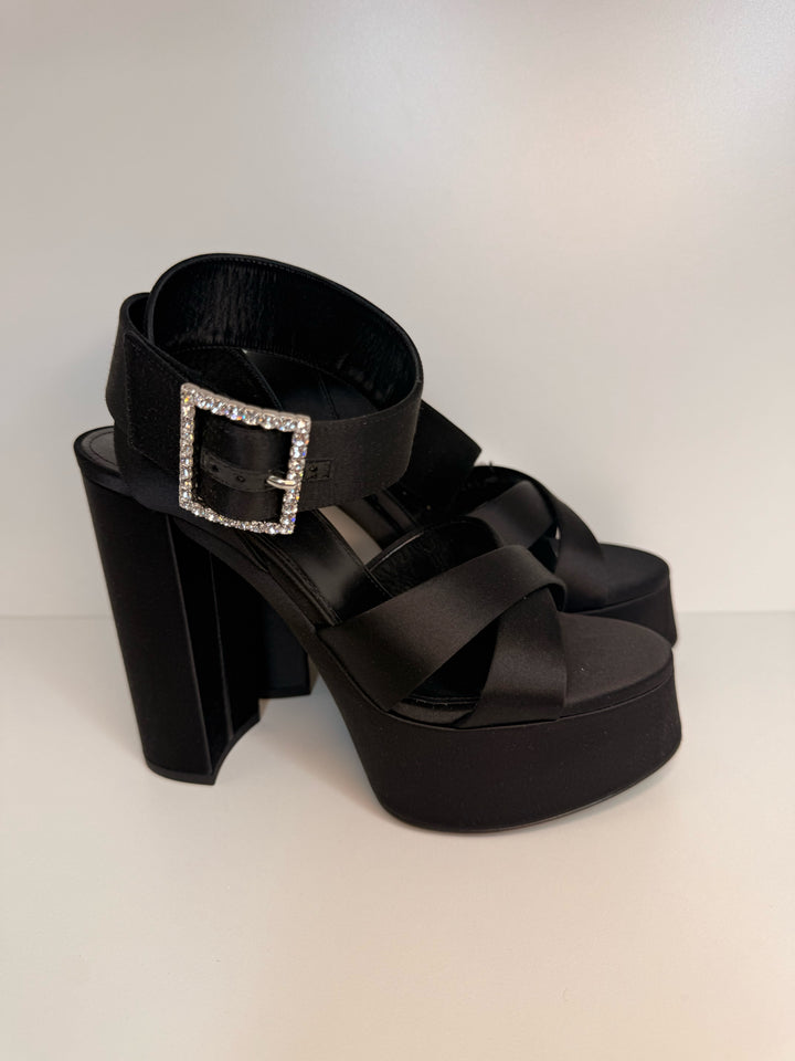 NIB Yves Saint Laurent Bianca Satin Platform Chunk Heel Shoe Sz 36