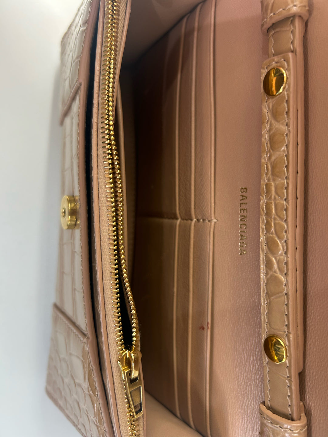 Balenciaga Leather Croc Print Designer Wallet on Chain