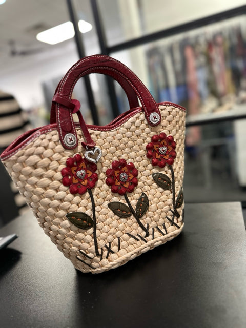 Pre Owned Brighton Small Wheat w/ Red and Green Straw Bag Tote