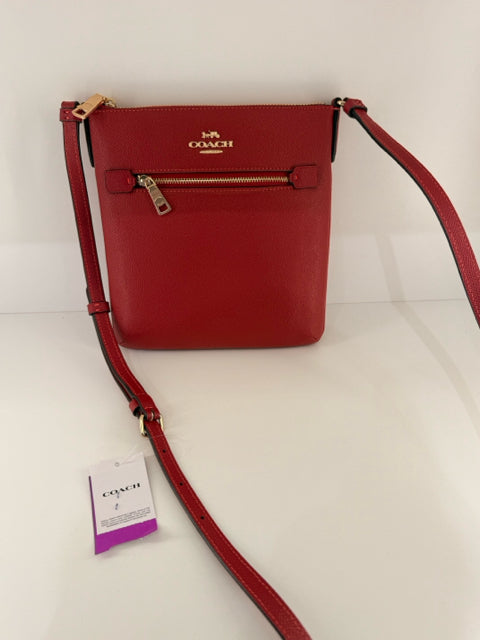 NWT Coach Mini Pebbled Red Leather Rwn File Cross Body