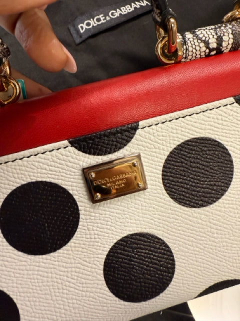 Pre Owned Dolce & Gabana Red, Black and White Leather Mini Designer Bag W/ Dustbag