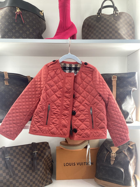 NWT Burberry Sz 5 Red Quilted Coat Jacket Designer