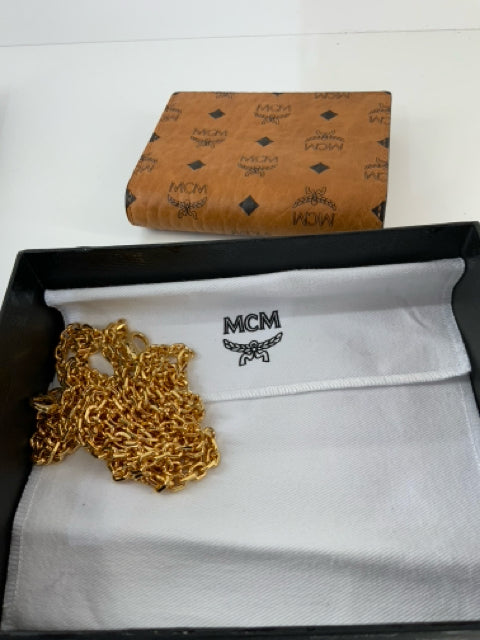 Pre Owned MCM Brown Leather Monogram Wallet w/ Chain X body