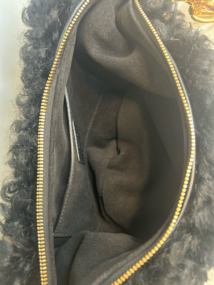 Chloe Chain Black Horse Shoulder Bag in Curly Shearling