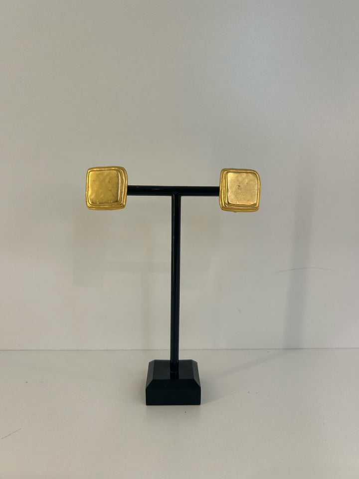 Vintage Karl Lagerfeld Clip On Matte Gold Sqaure Earrings