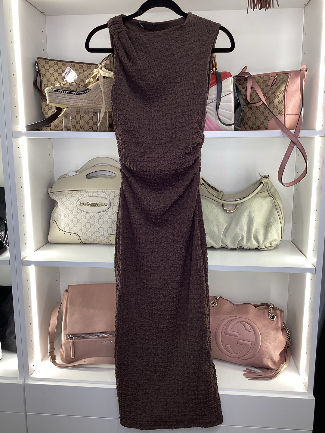 NWT Zara Chocolate Crinkle Maxi Dress