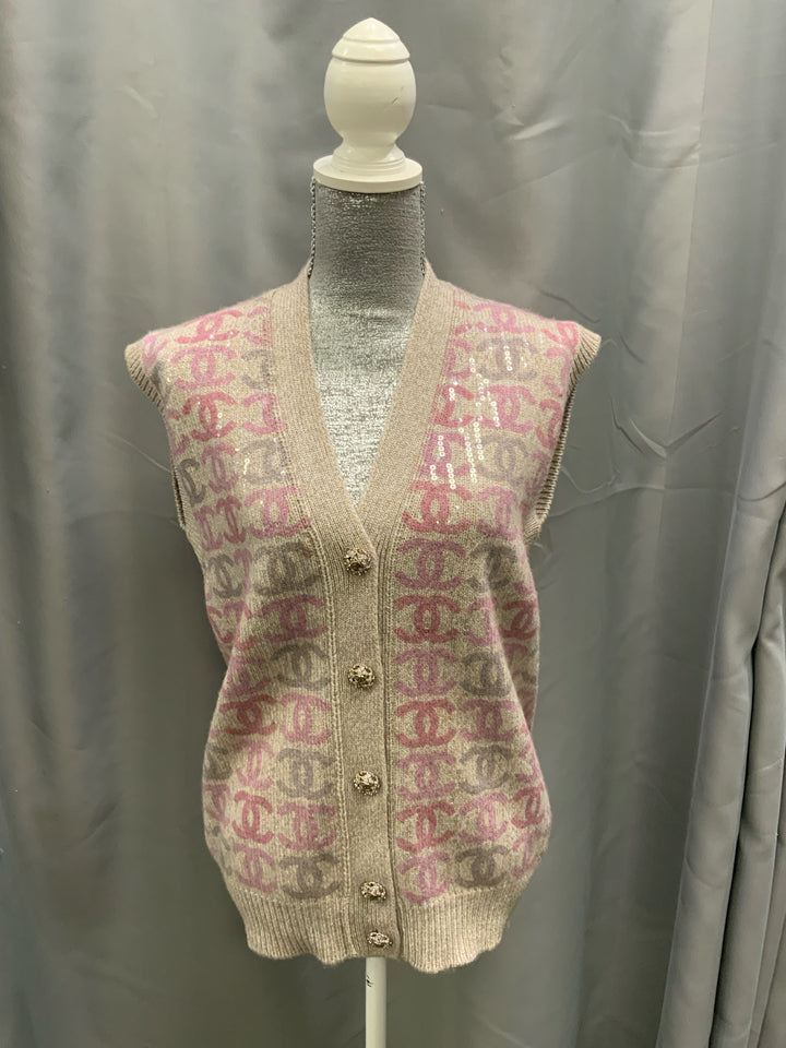 Chanel Cardigan 22K CC Sequin Vest w/ CC Buttons Size 34
