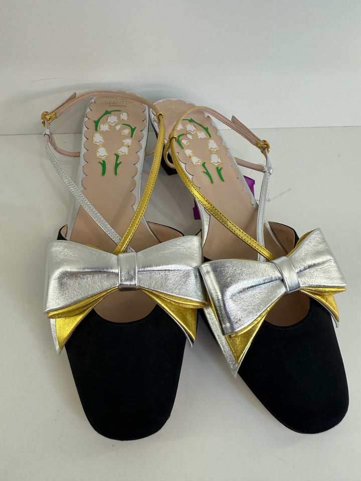 Valentino Bowow Moire Slingback Designer Shoes Size 10.5