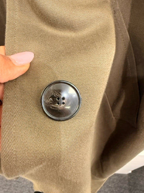 SEZANE Sz 42 Olive Green Trench Jacket Coat w/ Plaid Lining