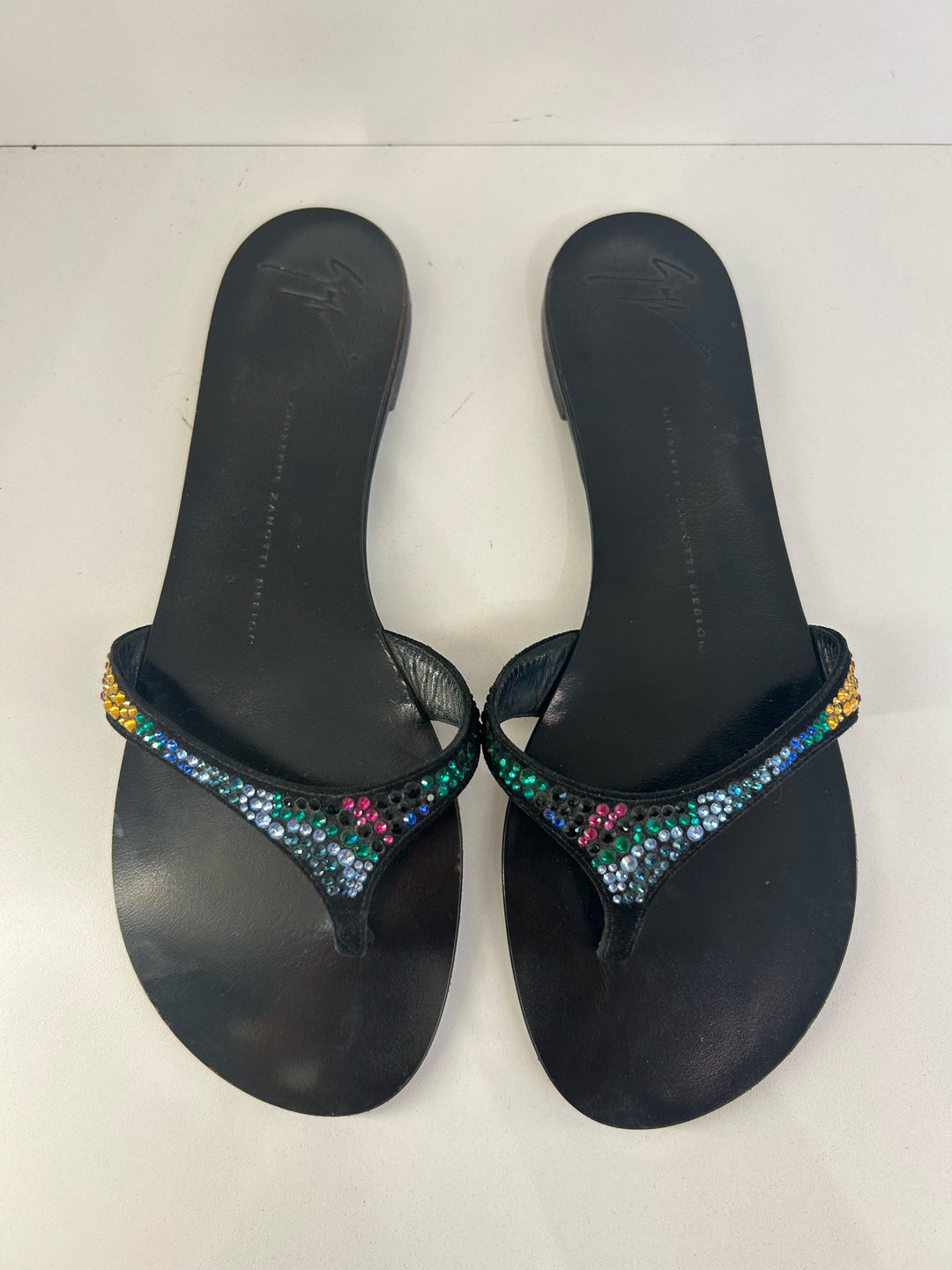 Giuseppe Zanotti Crystal Thong Sandals  Designer Shoes Sz 39.5