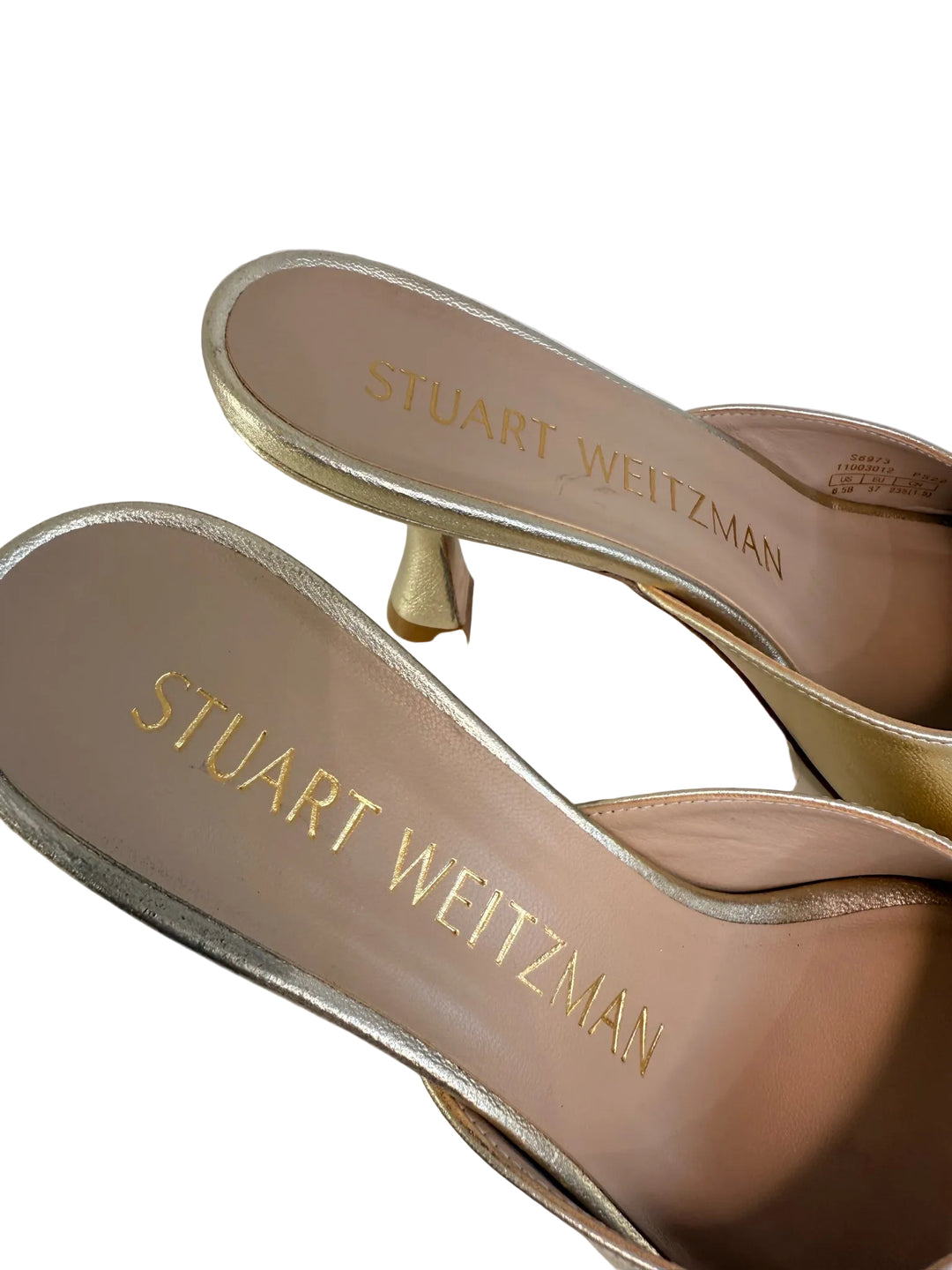 Stuart Weitzman Sz 6 Gold Kitten Heel Tia Sandal Mules in Box