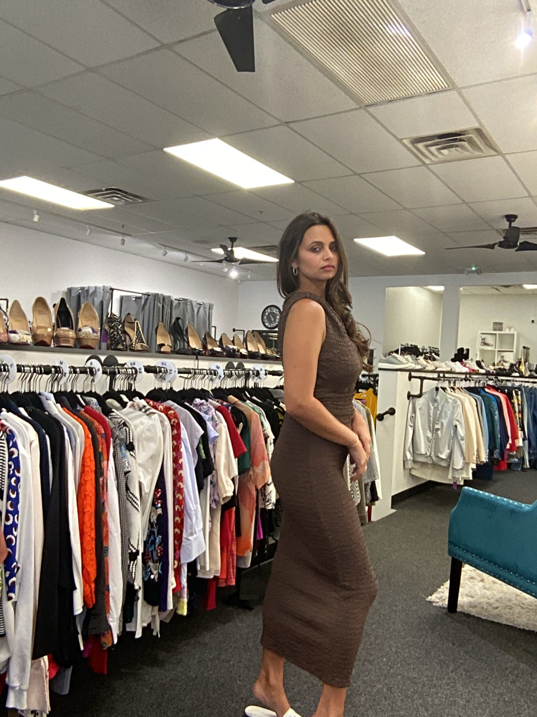 NWT Zara Chocolate Crinkle Maxi Dress