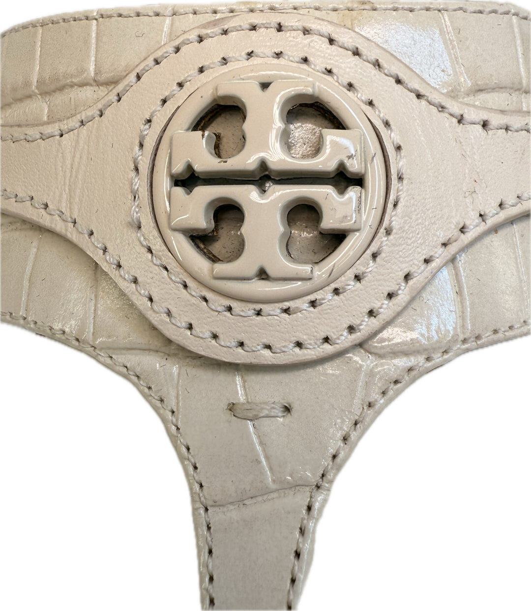 Tory Burch T Strap Croc Embossed Thong Shoes Sz 9