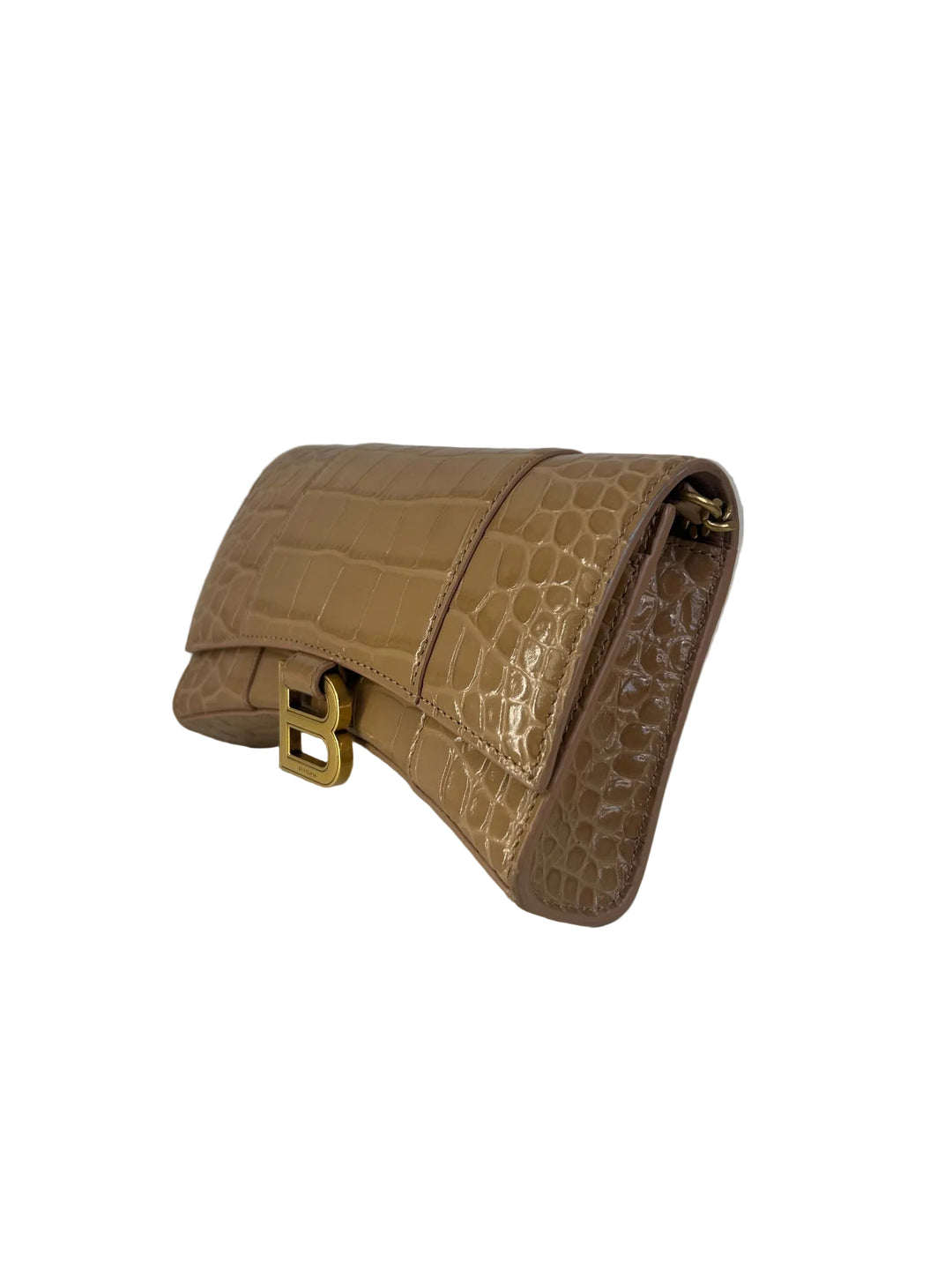 Balenciaga Leather Croc Print Designer Wallet on Chain