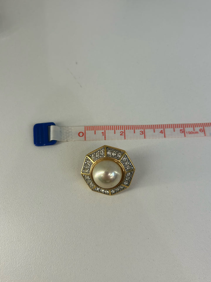 Vintage RICHELIEU Pierced Hexagon CZ Pearl Earrings