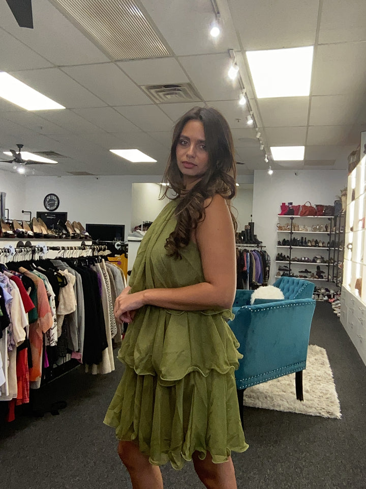 Green 3 Tier Halter Dress Sz S