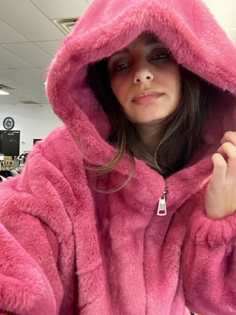 Chic Pink Faux Fur Jacket Coat