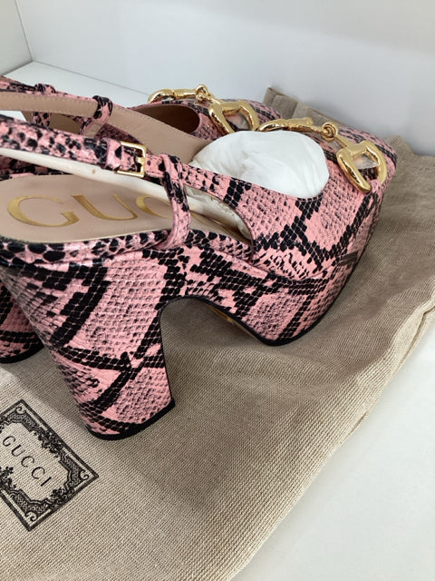 NIB Gucci NIB Chunky Pink Python Platfrom GG Slingback Sandal Designer