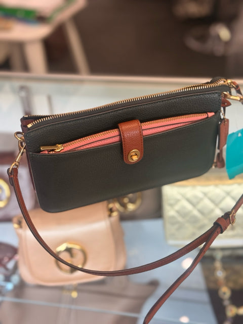 Pre Owned Coach Leather Green NOA Pop UP Color Black Bag Designer
