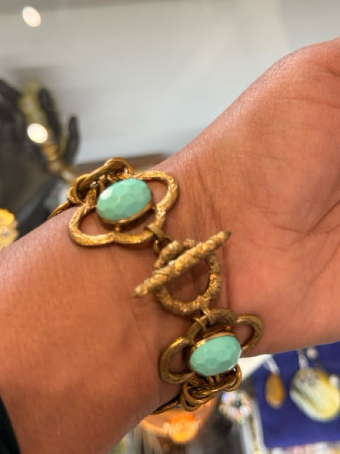 Stephen Dweck Bracelet Brass w Turquoise & Mother of Pearl