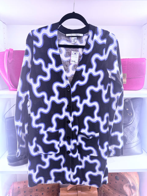 Diane Von Furstenberg Sz 2 Black, Blue and White Sweater Cardigan