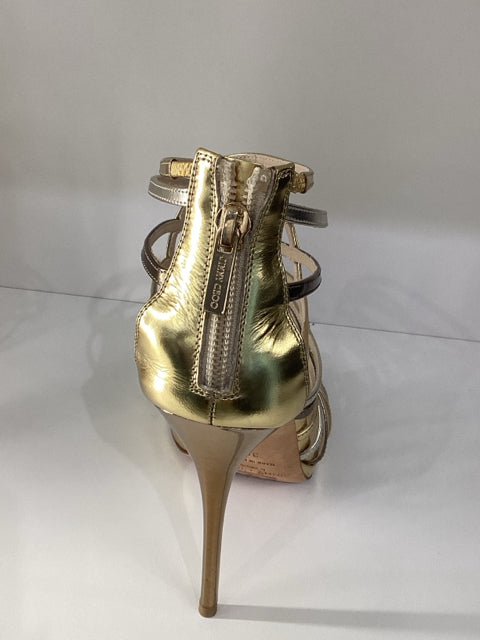 Sz 38 Jimmy Choo Gold Silver High Heels Sandals Shoes