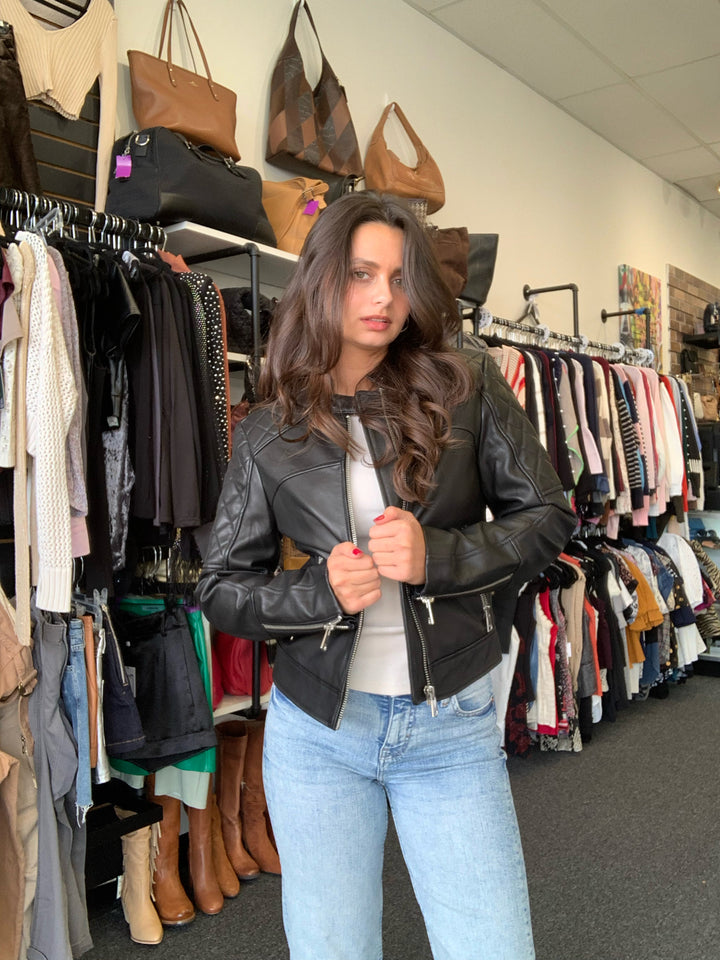 Reiss Jacket Black Leather Size 4