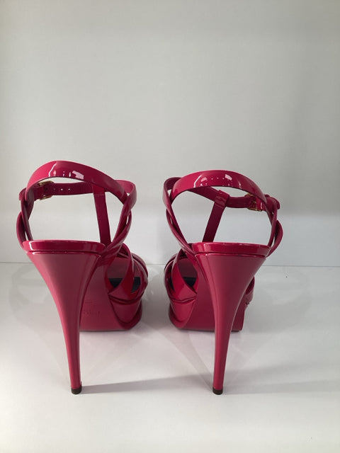 Sz 38 Yves Saint Laurent Fuschia Tribute Patent Leather Sandals Shoes w/ box